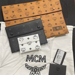 MCM Visetos 3in1 Pouch, Cognac, Black, and White